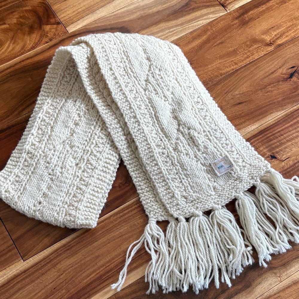 Cozy Cream Knit Scarf with Fringe